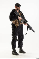 Weapons-Rifle Man Pose with machine rifle White Army Athletic Studio photo references